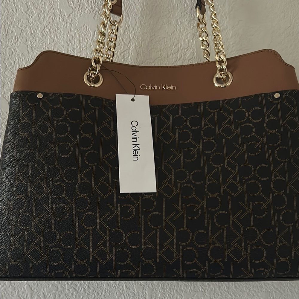 Calvin Klein Black and Brown Shoulder Bag